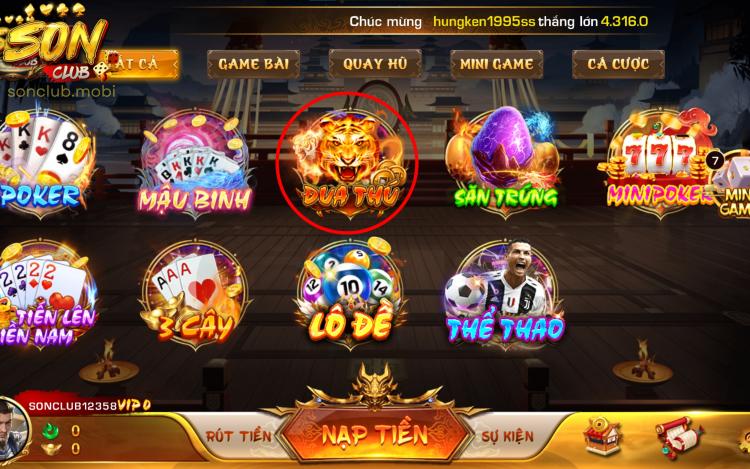 Đua thú Sonclub với 5 cột và 30 dòng thưởng giá trị đã thu hút nhiều người chơi