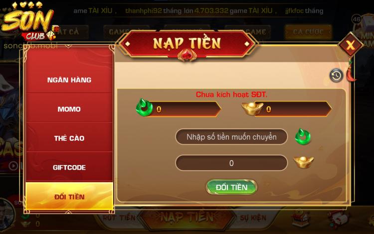 Giới hạn giao dịch gửi tiền vào