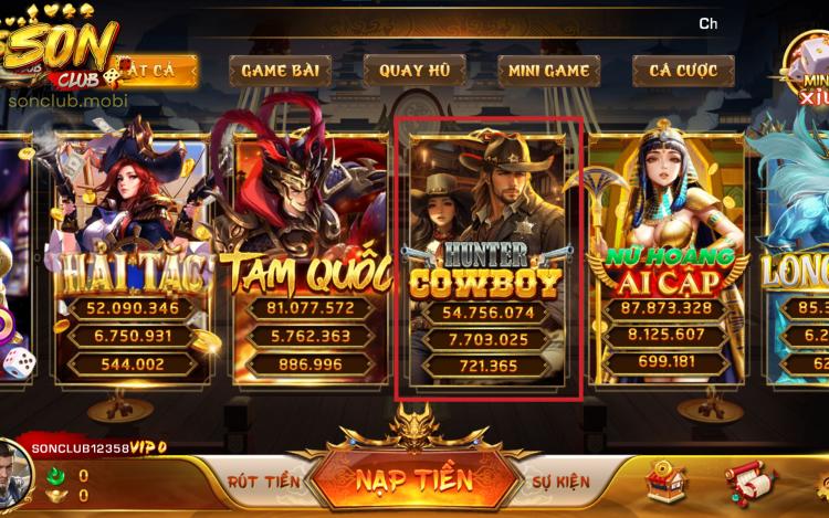 Hunter Cowboy Sonclub mang tới trải nghiệm thú vị và phong phú khi nổ hũ