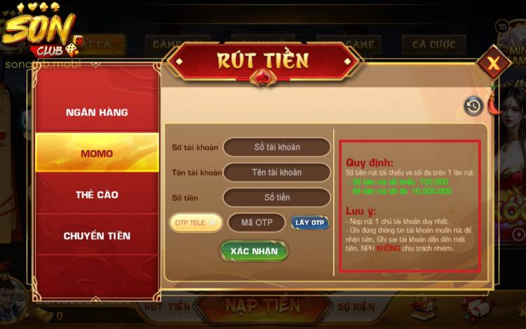 Lưu ý quan trọng khi thực hiện rút tiền từ Sonclub