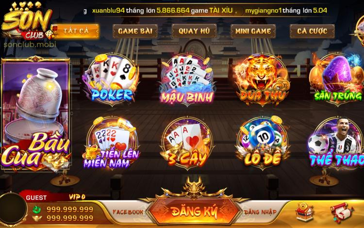 Những sảnh game hấp dẫn dành cho người chơi tại Sonclub