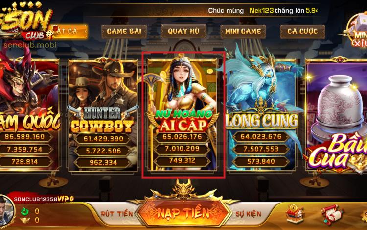 Nữ Hoàng Ai Cập Sonclub có tới 25 dòng thưởng khác nhau