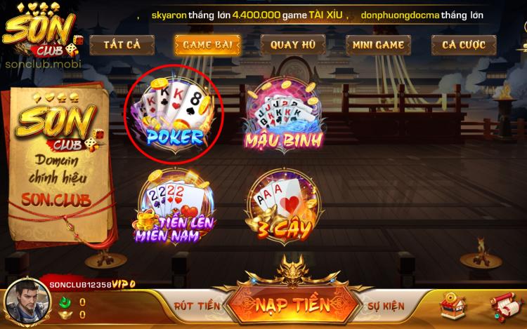 Poker Sonclub là trò chơi hấp dẫn được nhiều người tham gia yêu thích
