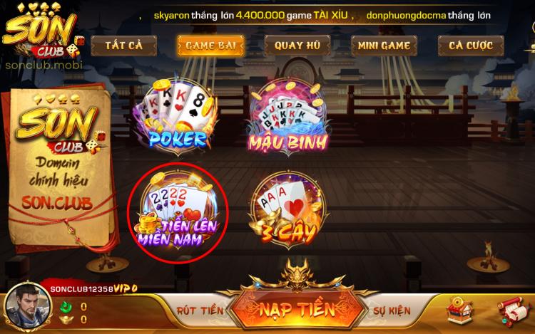Tiến lên miền Nam Sonclub mang tới trải nghiệm hấp dẫn và thú vị
